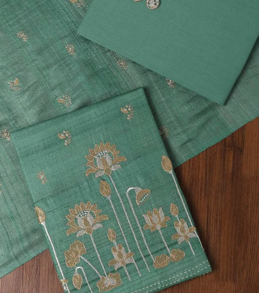Green Tussar Unstiched Suit